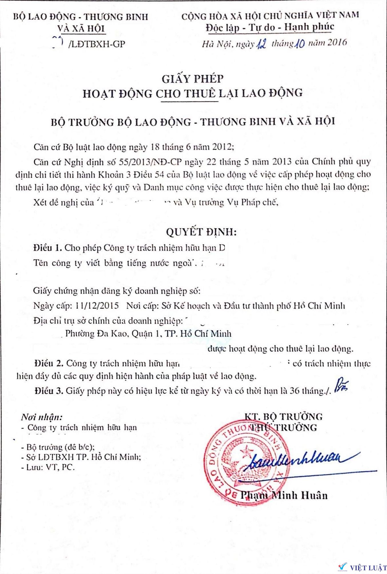 Quy trình xin giấy phép ngành “ cho thuê lại lao động” - Việt Luật - Chuyên Thành lập công ty & Đầu tư nước ngoài