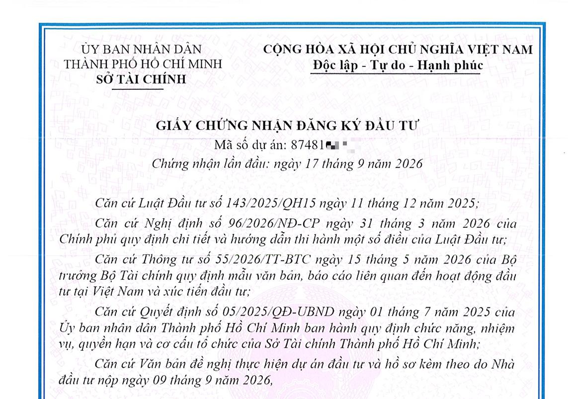 Giấy chứng nhận đăng ký đầu tư