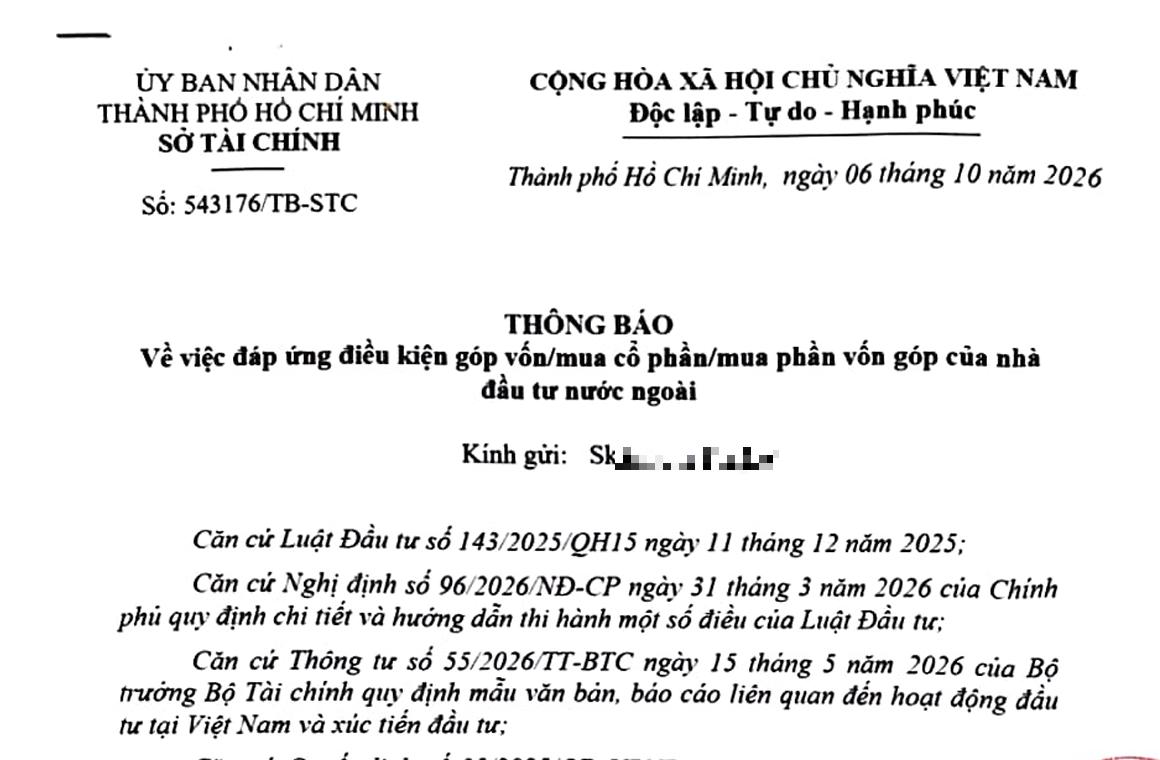 Thông báo chấp thuận góp vốn